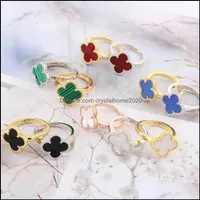Ringas de banda rubs naturais rubi vermelho branco preto verde casca de a￧o inoxid￡vel para mulheres designer cl￡ssico Fourleaf Clover Jewelry Gifts234 Otkxy
