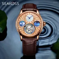 Montre-bracelets Seakoss Tourbillon Men Chronograph Mething Chronograph Watch 24 -Hour Small Sappire Dow