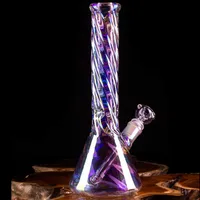 Colorful Glass Bong Hookahs Recycler Dab Rigs Downstem Perc Smoke Glass Oil Burner Pipe Water bongs Heady Glass Rigs 32cm tall
