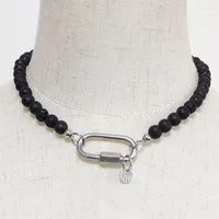 Choker 2023 Man Vintage Black Short Necklace Volcanic Lava Rock Beads Naszyjnik Handmade For Women Add Charm Clothing Accessory Jewelry