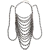Cadenas Sweater de moda de moda Tamaño ajustable Joyería de joyería de boda Multi capa aniversario Cabina de la cadena del cuerpo de perlas Collar de hombro