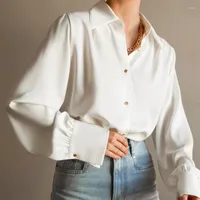 Frauenblusen Spring Fashion Knopf Hemd Büro Lady Bluse lange Ärmel Weiß übergroß