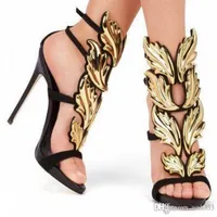 Marca Summer Nuevo dise￱ador Fashion Fashion Gold Gold Silver Red Red Hoja High Peep Toe Sandals Sandals Pombs Women2315