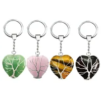 Life Tree Natural Crystal Stone Keychain Pendant Heart Keychains Creative Friendship Gift Key Chains