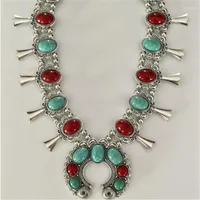 Girocollo rosso e turchese in pietra fiore blossom collana di bavaglini silvertone in perline di boho cristallo