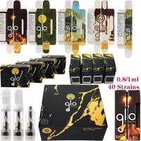 NFC Packaging 40 Strains Atomizers New GLO Extracts Vape Cartridges Carts Dab Wax Ceramic Coil Glass Tank Thick 510 Thread Battery Vaporizer Empty Chip Technology