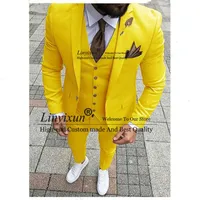 Новые классические я костюмы Noivo Terno Slim Fit Masculino Evening Suits для мужчин Шаль лацки смокинг Желтая фиолетовая свадьба 238G