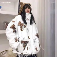 Trenchs trench coats imprimé complet ours punk veste rembourrée femme usure d'hiver 2023 Étudiant coréen lâche kawaii épaississement