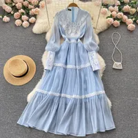 Ethnic Clothing Temperament Entry Lux Vintage Court Style Elegant Young Long Dress Women Lace Stitching Puff Sleeve Chic