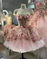 Sky Blue Prinzessin kurze Abendkleider Schatz 3d Blumensticke Schnüre-up Korsett geschwollen Prom Homecoming Kleid Obes de Soire