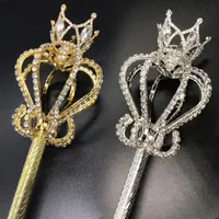 Hair Clips & Barrettes Bling Crystal Scepter Wand Gold Silver Color Tiaras And Crowns Sceptre King Queen Wedding Pageant Party Costumes260G