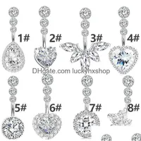 Navel Bell Button Rings Crystal Belly Ring For Woman Piercing Round Heart Zircon Stud Barbell Stainless Steel Bar Sexy Body Jewelr Dh1Cx