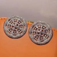 Stud Earrings Hibride Fashion Full Micro Pave Cubic Zirconia Round Big For Women Flower Design Bridal Wedding Accessories E-1020