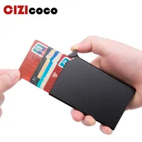 High Quality Wholesale Card Holders RFID Anti-theft Smart Wallet Thin ID Card Holder Unisex Automatically Solid Metal Bank Credit Card Holder Busins Mini Cheap