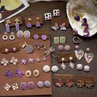 Stud Earrings Vintage Butterfly Heart Flower Irregular Drop Oil Enamel Purple Earring For Women Girls Jewelry AccessoriesStud