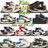 Детская обувь 1s Трэвис Скоттс 1 Низкие баскетбольные дизайнерские кроссовки реверсируют мокко детские тренеры молодежь мальчики детские детские двойники