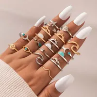 Charm 19 st/set Bohemian Retro Joint Knuckle Rings set Finger Rings for Women Sea Wave Ring Set Punk Smycken