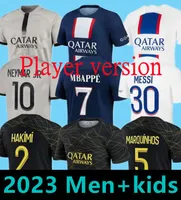 Marquinhos Mbappe Soccer Jerseys Player Sergio Ramos PSGS Maillots De Football Shirt 2022 2023 Hakimi Verratti Hakimi Kimpembe Men Kids Kits Sets