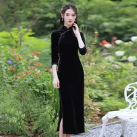 Roupas étnicas vestidos clássicos mulheres elegantes preto cheongsam robe jovem estilo estilo sexy slim diariamente mãe desgaste qipao tradicional292p