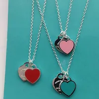 S925 sterling silver love necklace blue red pink enamel double heart-shaped clavicle necklace for girlfriend heart-shaped necklace
