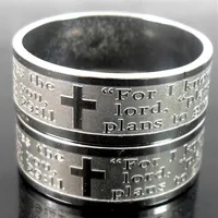 50pcs Etch Lord&#039;s Prayer For I know the plans Jeremiah 2911 English Bible Cross Stainless Steel Rings Whole Fashion Jewelry Lot286e