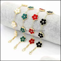 Cadena de enlaces Trendy Vintage Charm Clover Bracelet Colorf Ladies 5 Bossom Flowers Flowers Joyer￭a para mujeres Entrega de ca￭da 2021 BRAC D203O
