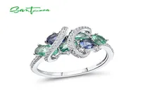 Solitaire Ring SANTUZZA 925 Sterling Silver Rings For Women Green Blue Spinel White CZ Gemstone Original anillos Wedding Gifts Fin9803275