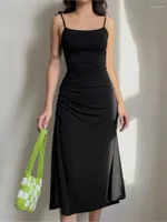 Повседневные платья модные брюшные рюша женская одежда сексуальное черное платье нерегулярное элегантное длинное без спинка лето Вестидос халат