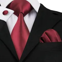 Solid Burgunder Krawatte für Männer Jacquard gewebte Seidenkrawatte Hanky ​​Manschettenknöpfe Business Party formelles Meeting 8 5cm Breite Krawatte N-0430233Q