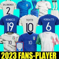 2023 Italien Soccer Jerseys Player Version Maglie Da Calcio Totti Verratti Chiesa Training Suit Italia 23 24 Fotbollskjortor Män Set Kids Kit Uniform