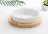 Ceramic pet bowls Food and Water for pets supplies can Microwave heating cat dog portable Bowl with AntiSlip Bamboo Wood size S2914114