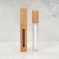 Speicherflaschen 5pcs 5ml 6ml umweltfreundlich natürlicher Bambus Lippenstift-Röhrchen Transparenter Lipglos