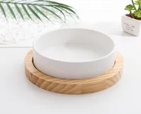 Ceramic pet bowls Food and Water for pets supplies can Microwave heating cat dog portable Bowl with AntiSlip Bamboo Wood size S4252953