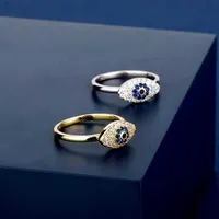 Nya Evil Eye Womens Ring 100% 925 Sterling Silver Ring Vintage Charm Kvinnesmycken för bröllop och gåva