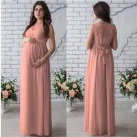 2020 Women Maternity Dress Sleeveless Lace Chiffon Maxi Dress Maternity Dress273R