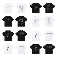 Erkek Tişörtleri Yaz Yeni T-Shirt Tuzak Baskı Kısa Kollu Set Spor Giyim Siyah Pamuk Londra Sokak Gökkuşağı Giysileri