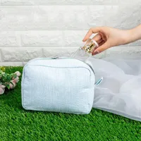 Cosmetic Bags Women Seersucker Personalized Large Capacity Travel Makeup Bag Bridesmaid Gift Toiletries Pouch Outdoor