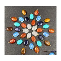Collares colgantes Reiki Joyer￭a de curaci￳n Oval de piedra natural Turquesa Turquoise Agate Agate Crystal Pendientes de bricolaje Drop Drop Dhd64