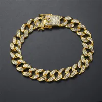 European and American hip hop Bracelet men's butterfly button hiphop Gold Plated Diamond Bracelet full diamond Cuba Bracelet 227k