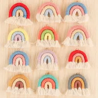 Pacifier Holders Clips# 2050100Pcs Handmade Woven Cotton Rope Rainbow Tassels Bead Boho Style Pendants Keychain Jewelry Making Accessories 230217