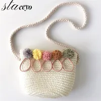 Shoulder Bags Handmade Girls Bag Flower Straw Messenger Keys Coin Purse Cute Princess Mini Handbag 5 Color