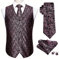 Coletes masculinos coletes de seda rosa Men fino terno preto lenço de gravata preto lenço de punhos de gravata
