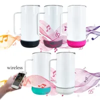 Armazém nos EUA 14oz de sublimação em branco -falante copo com alça 5 cor de aço inoxidável reto Bluetooth garrafa de água portátil ao ar livre B5