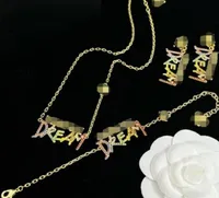 Mode basilisk medusa kleurrijke letters hangers dames armband ketting oorbel sets messing kleur diamanten droom dames designer sieraden hams12 -011