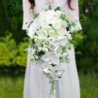 Fleurs décoratives Koko Flower Bride Cascading Bouquets Artificial Orchid Wedding Boho Rustic Cérémonie anniversaire