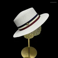 Wide Brim Hats Summer Women Boater Beach Hat Female Casual Panama Lady Brand Classic Bee Straw Flat Sun Fedora