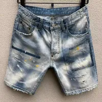 Herenjeans rechte korte jeans gaten strakke denim broek casual nachtclub blauwe katoen zomer Italië stijl