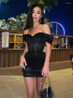 الفساتين غير الرسمية Klalien الموضة مثير رؤية من خلال حزام غير مرئي Mini Bodycon Women Office Lady Streetwear Y2K ملهى Nightclub Party Dress