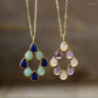 Pendant Necklaces Designer Amethysts Amazonite Trendy Bohemia Natural Stone Short Chokers Women Jewelry Bijoux Wholesale