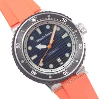 Homens de 43mm de 43 mm de movimento autom￡tico Motivo laranja Cer￢mica preta Bolecela luminosa Coroa de parafuso protetor Metal Strap Watchwatch